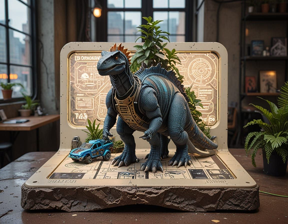 Cyberpunk Dinosaur Cityscape in Cinematic Style