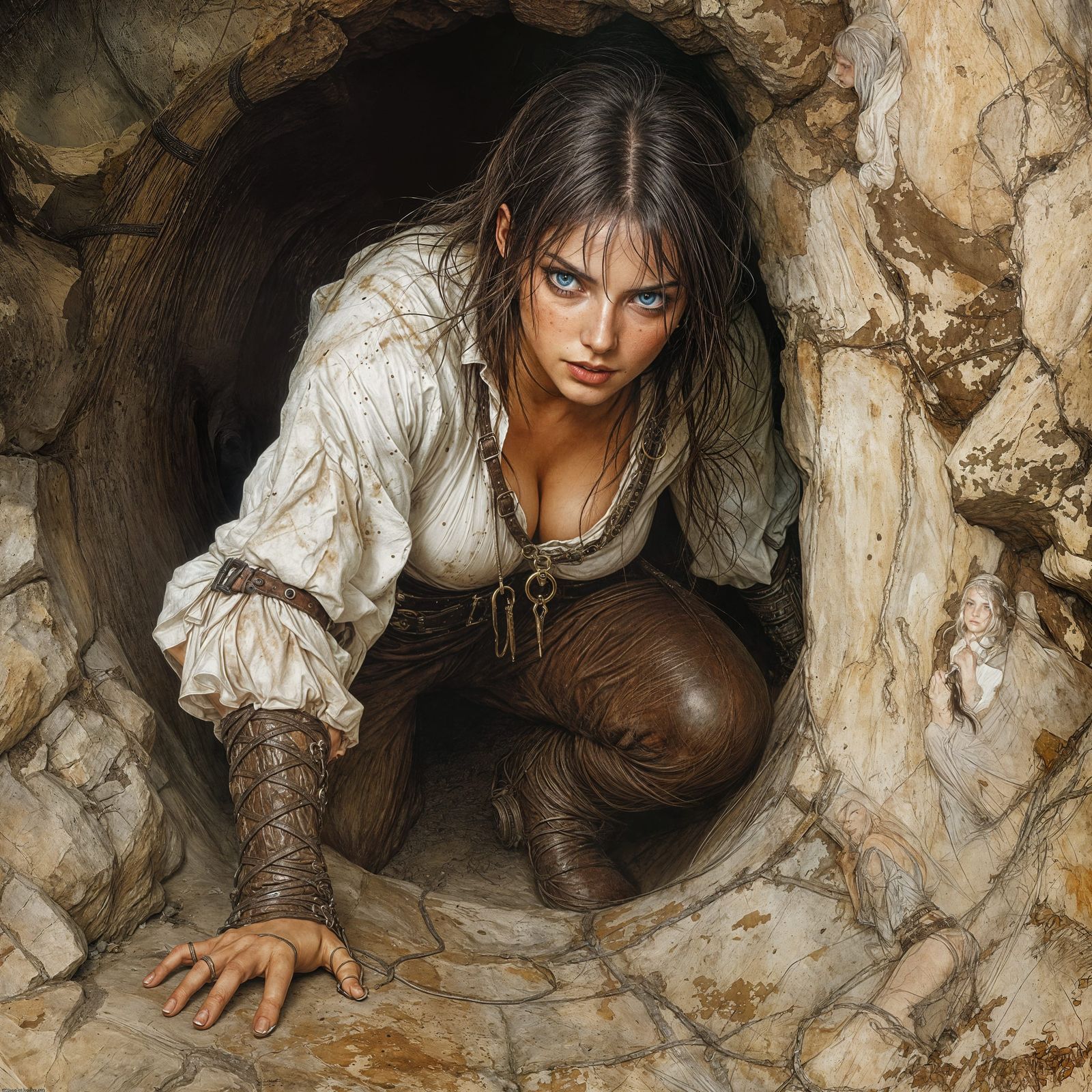 Female Thief Crawling Tunnel, Luis Royo Style