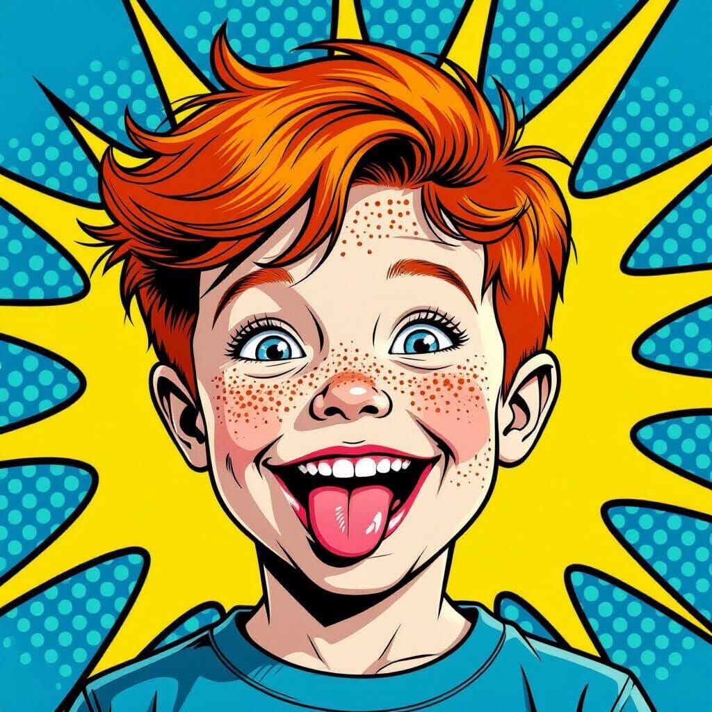 Mischievous Redhead in Pop Art Comic Style