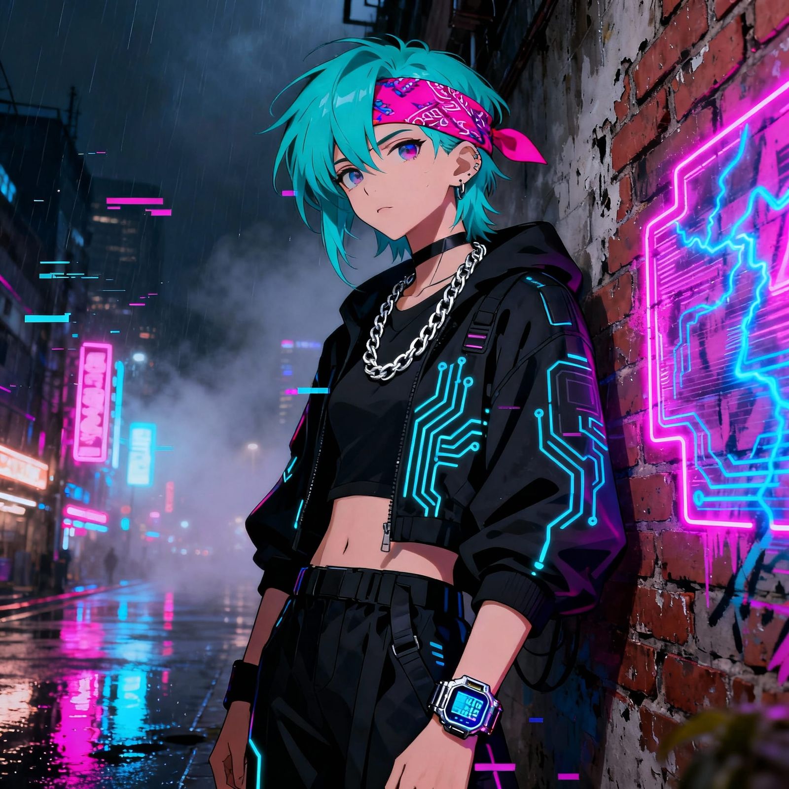 Cyberpunk Y2K Anime Rebel in Neon City