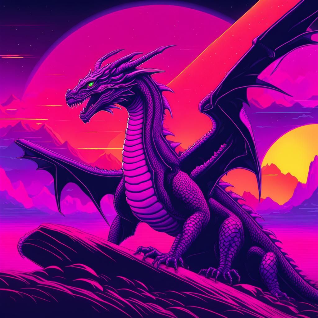 Dragons in Synthwave Neon Retro Style