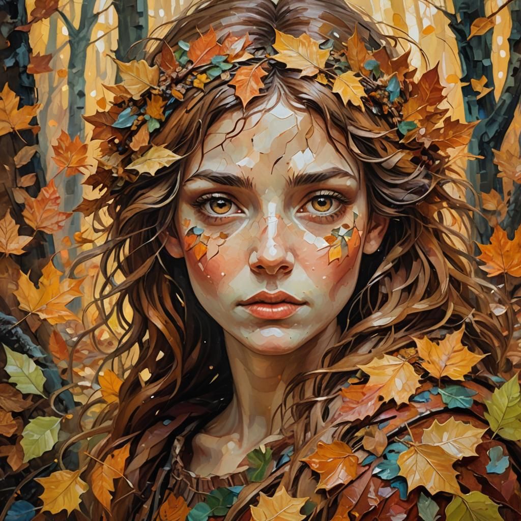 Autumn Fae Portrait in Neo-Impressionist Style