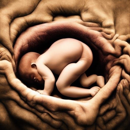 Surreal Fetus in Womb, Photorealistic Masterpiece