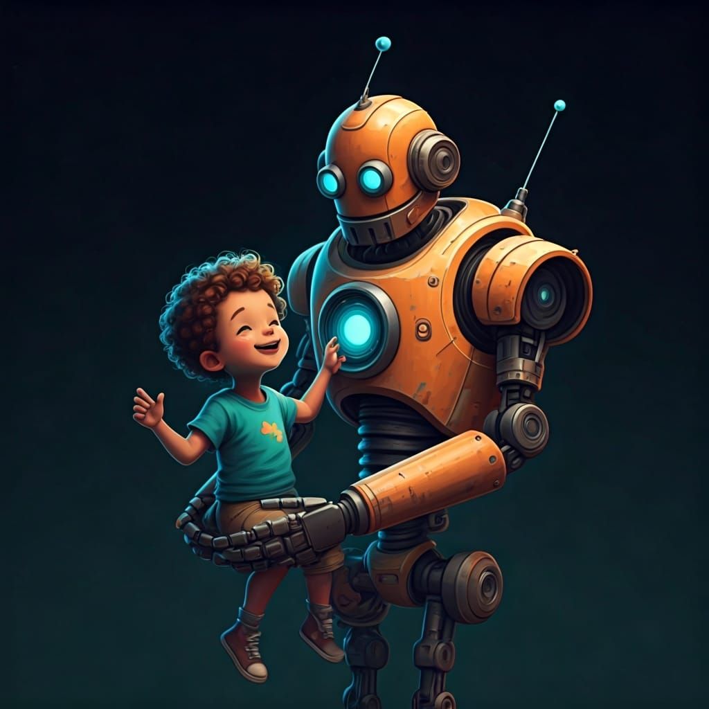 Robot Dad and Kid: Futuristic Art