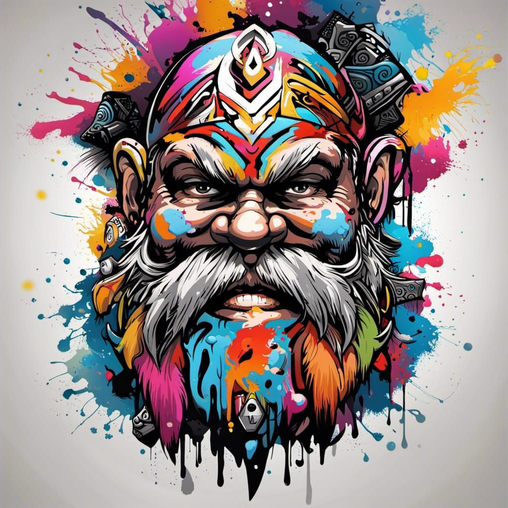 Vectorized Tribal Dwarf in Graffiti Splash Art Style