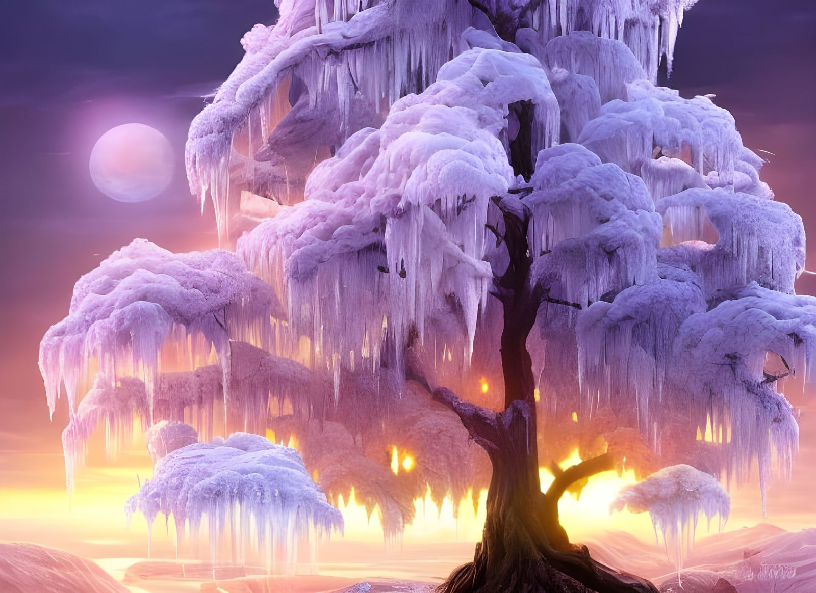 Magnificent Ice Tree at Sunset: Digital Matte Painting