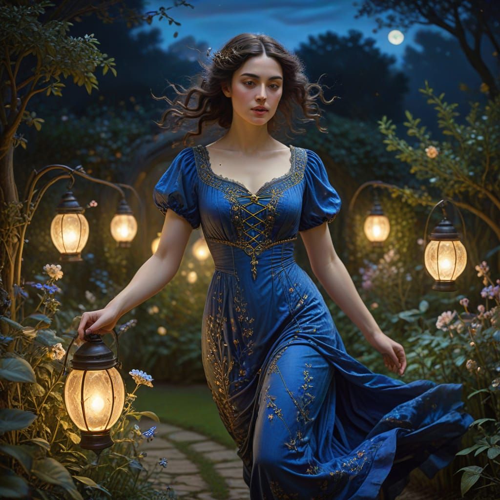 Art Nouveau Woman Joyfully Runs Through Enchanted Victorian ...