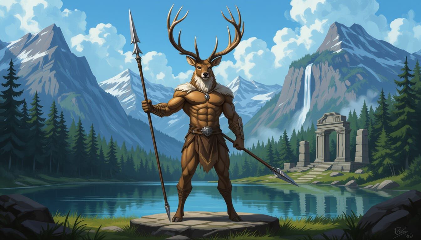 Actaeon: Muscular Deer-Man in Comic Book Style