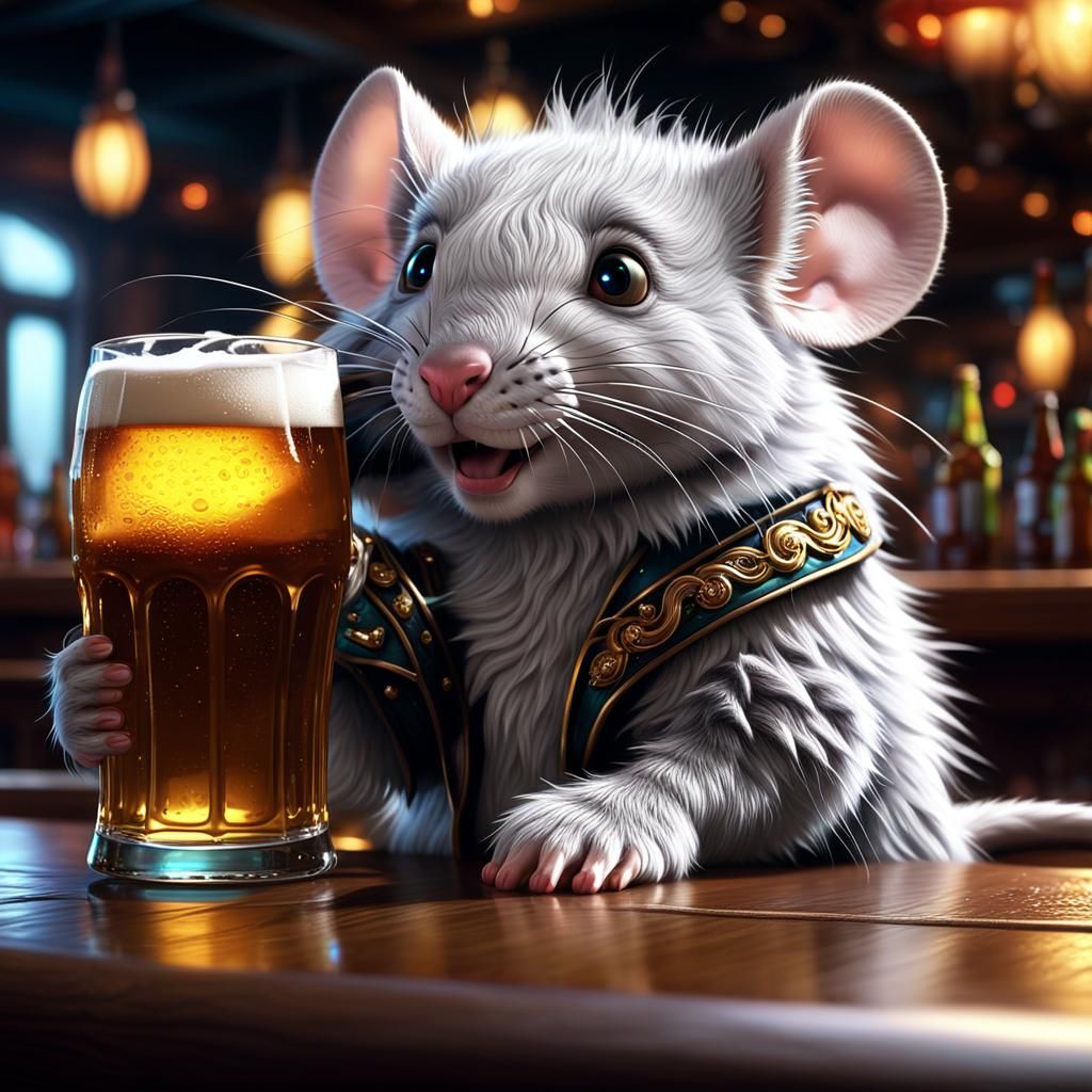 Drunk Fluffy Mouse in Bar, Digital Painting