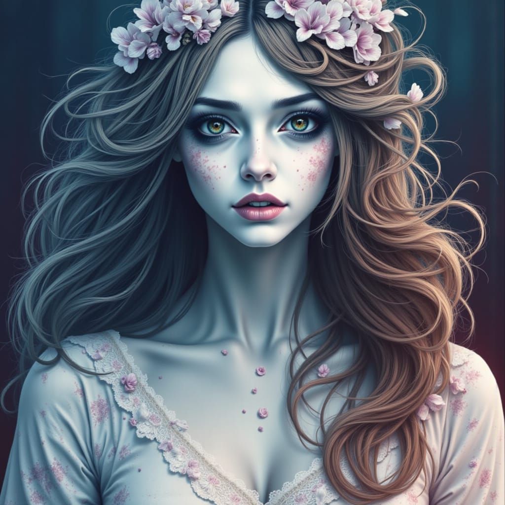 Neo-Victorian Fairy Girl in Dual Color Scheme