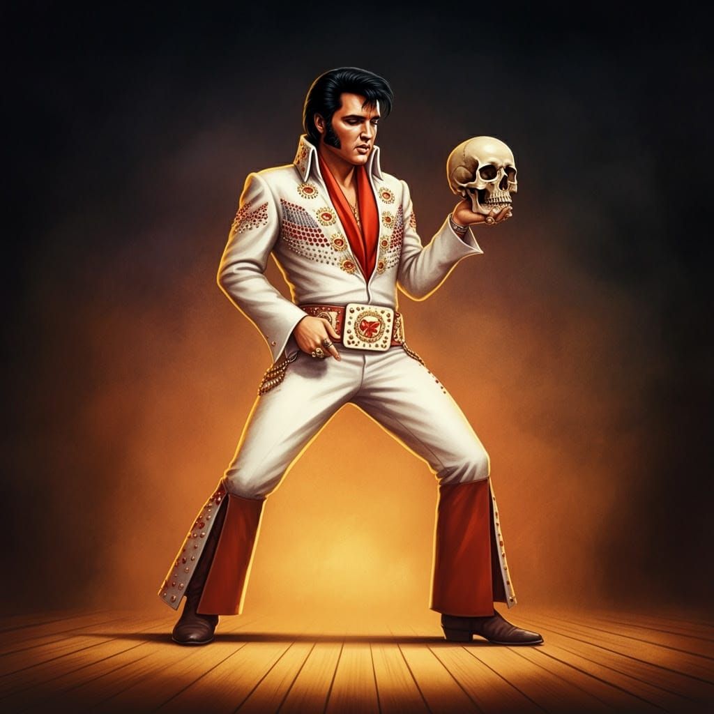 Elvis as Hamlet: A Watercolor Storybook Illustration