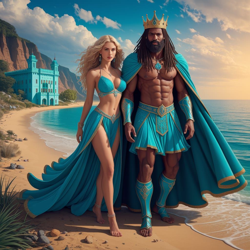Blonde Woman and Turquoise King on Azure Coast