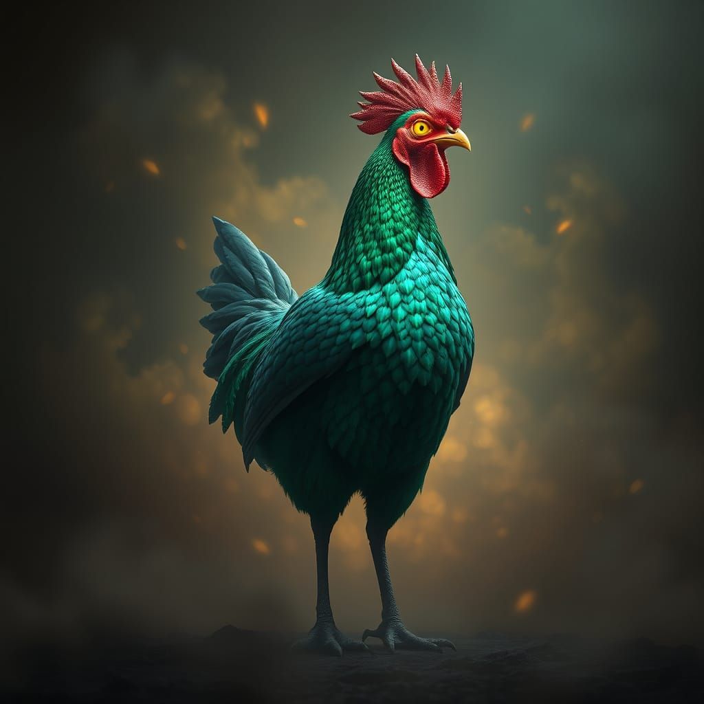 Majestic Cyclopean Chicken Hybrid in Mesmerizing Emerald and...