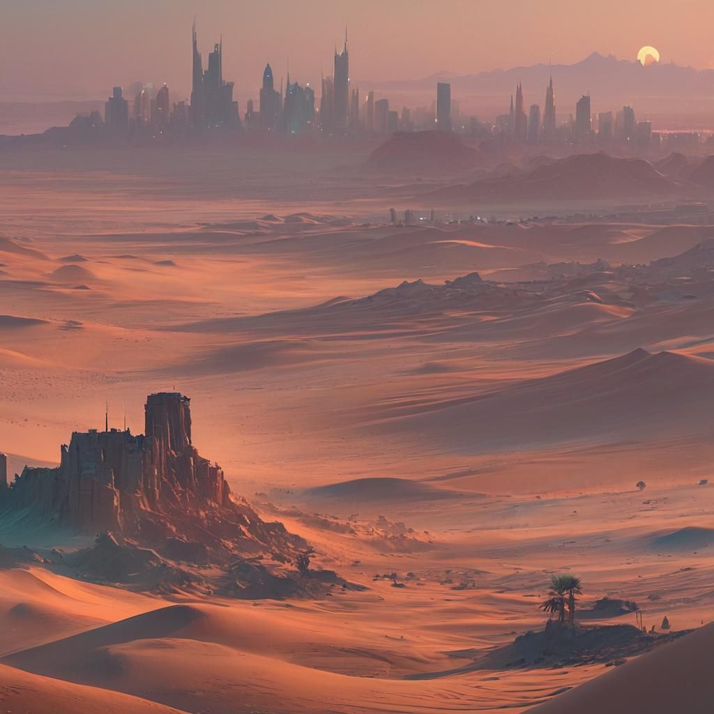 Riyadh Skyline in Endless Desert: Matte Painting