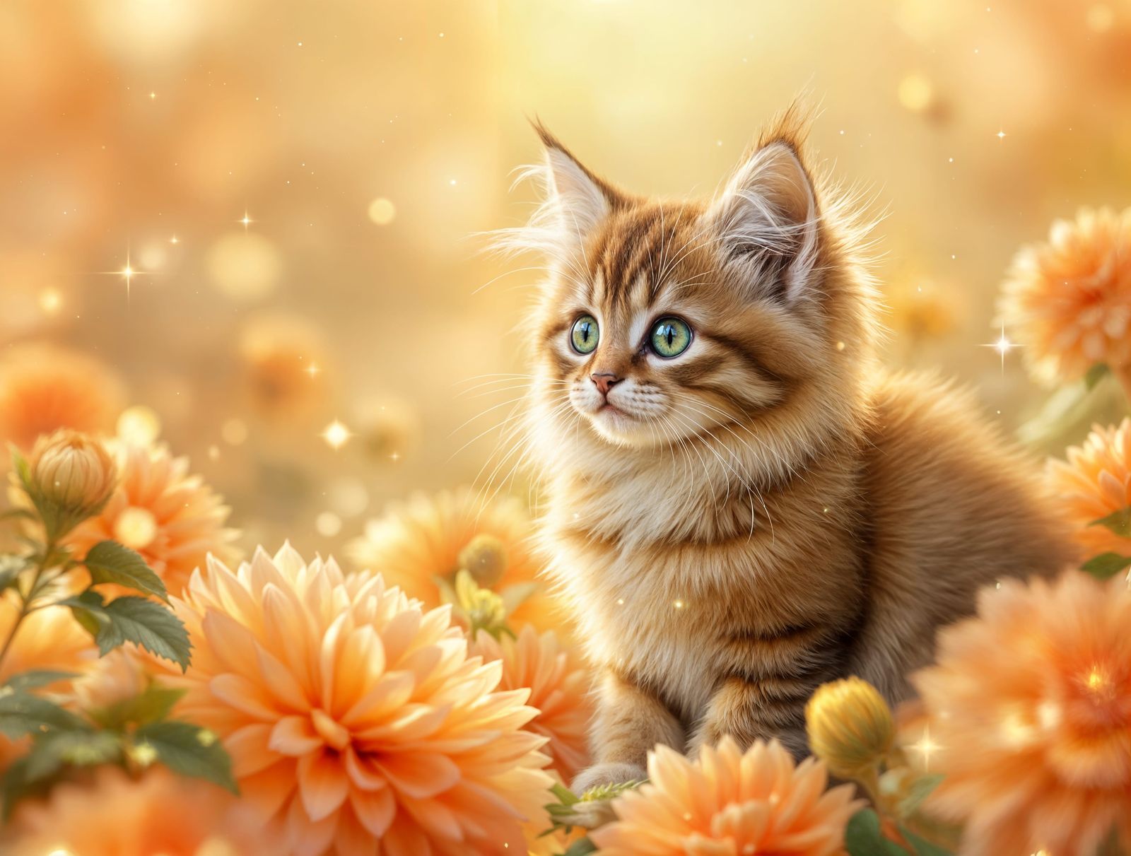 Peaceful Brown Tabby Kitten in Dahlia Bloom