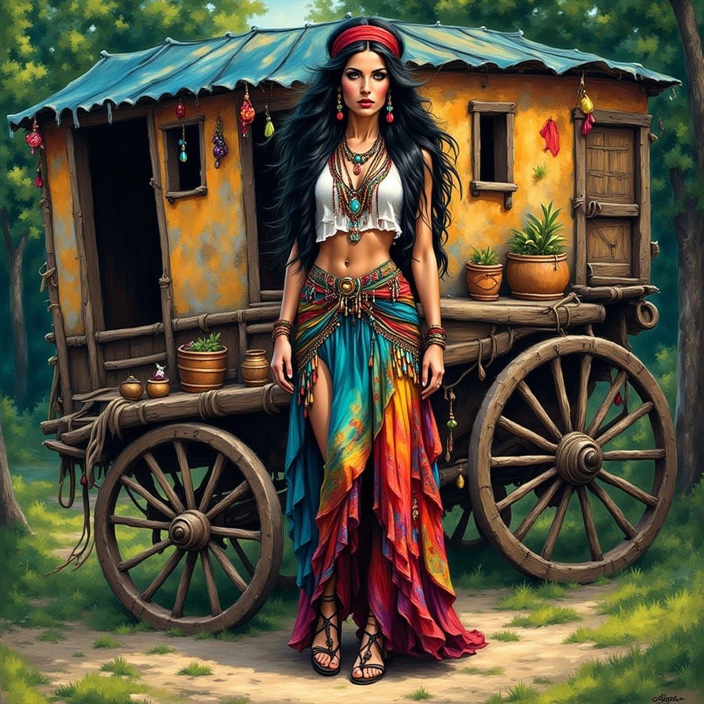 Gypsy Woman in Vibrant Style of Ashley Wood