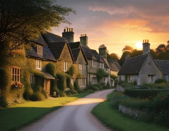 Bibury Cotswold Street: Hyperrealistic Photography at Sunset