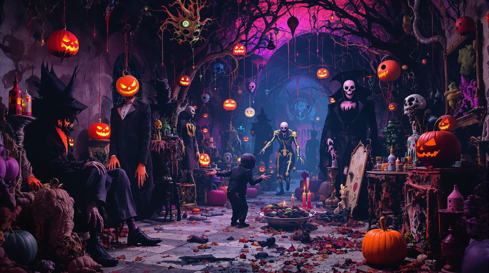 Galactic Retro Halloween Party Scene in Matte Painting Style