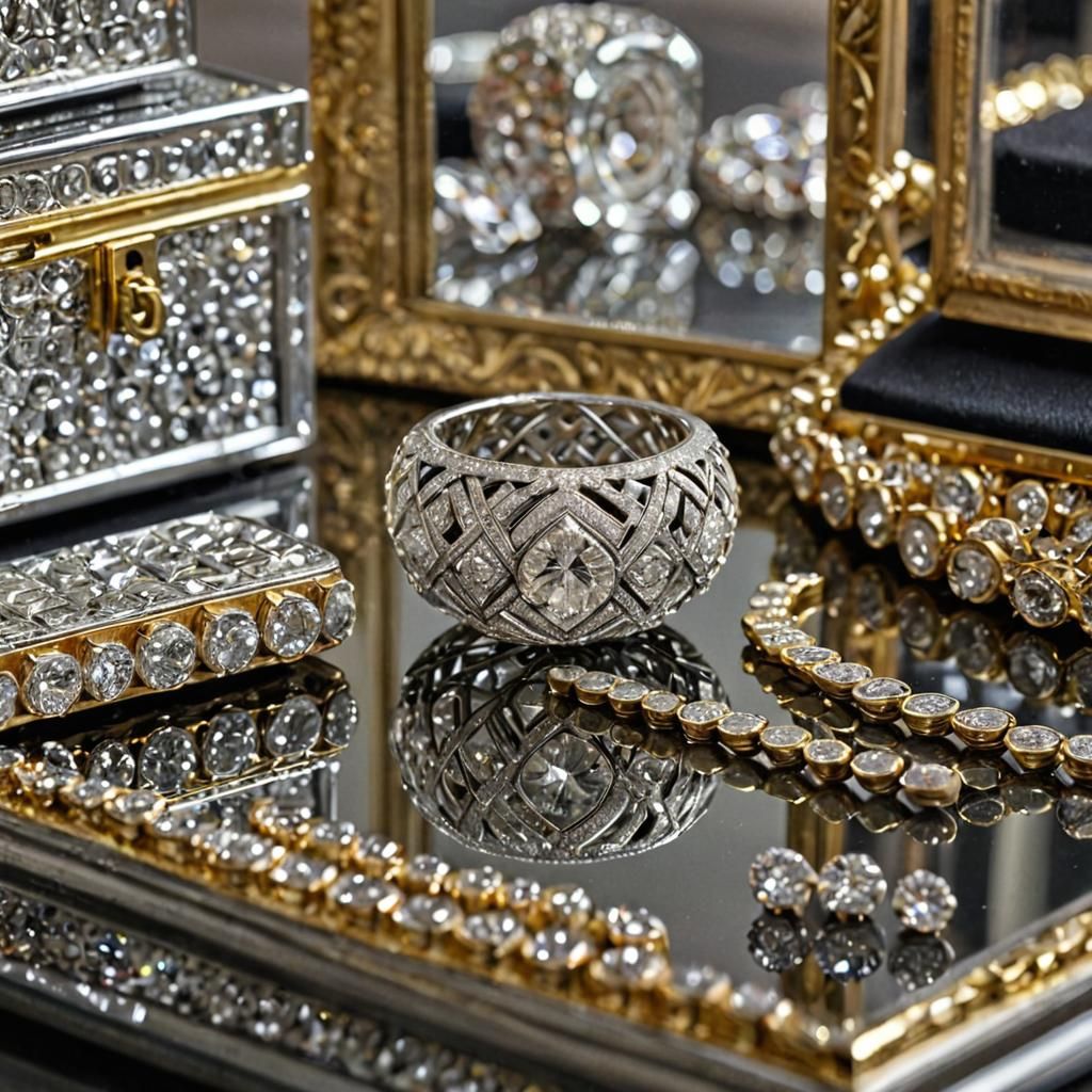 Treasured Jewels and Money on Velvet Tablecloth