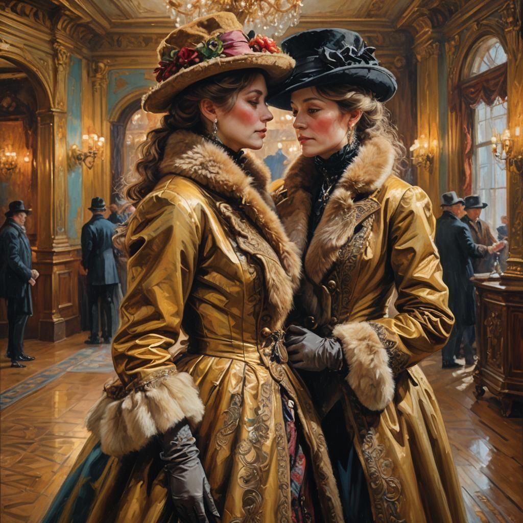 Victorian-Era Women in Fur Coats Emerge in Warm, Golden Ligh...