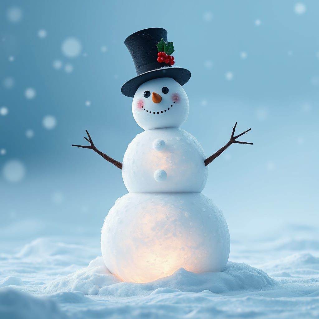 Majestic Snowman in Hyper-Realistic Winter Wonderland