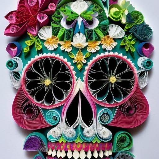 Lush Paper Art Sugar Skull in Quilling Origami Style