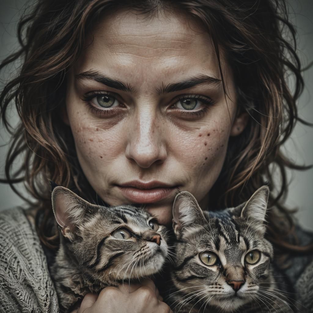 Woman with Cat: Close-Up Portrait in Ambient Light