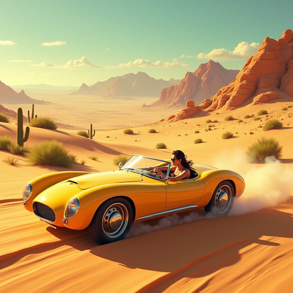 Retro-Futuristic Car in Desert Landscape
