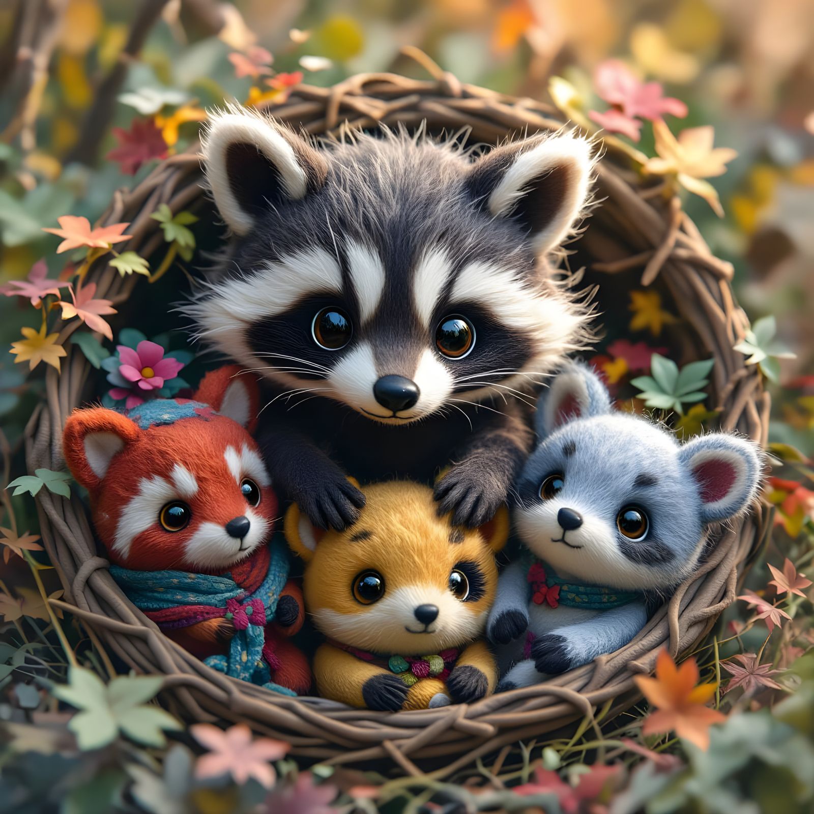 Hyperdetailed Felt Racoon Digital Illustration