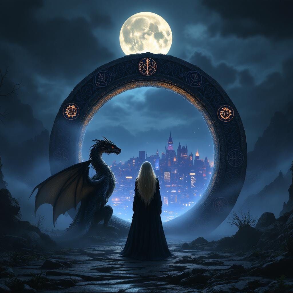 Celtic Witch and Dragon Discover Modern City