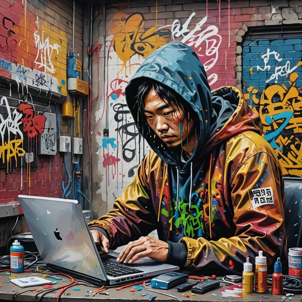 Chinese Hacker in Graffiti Splash Art