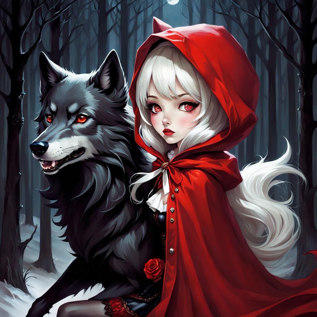 Red Riding Hood and Wolf in Dark Fantasy Style