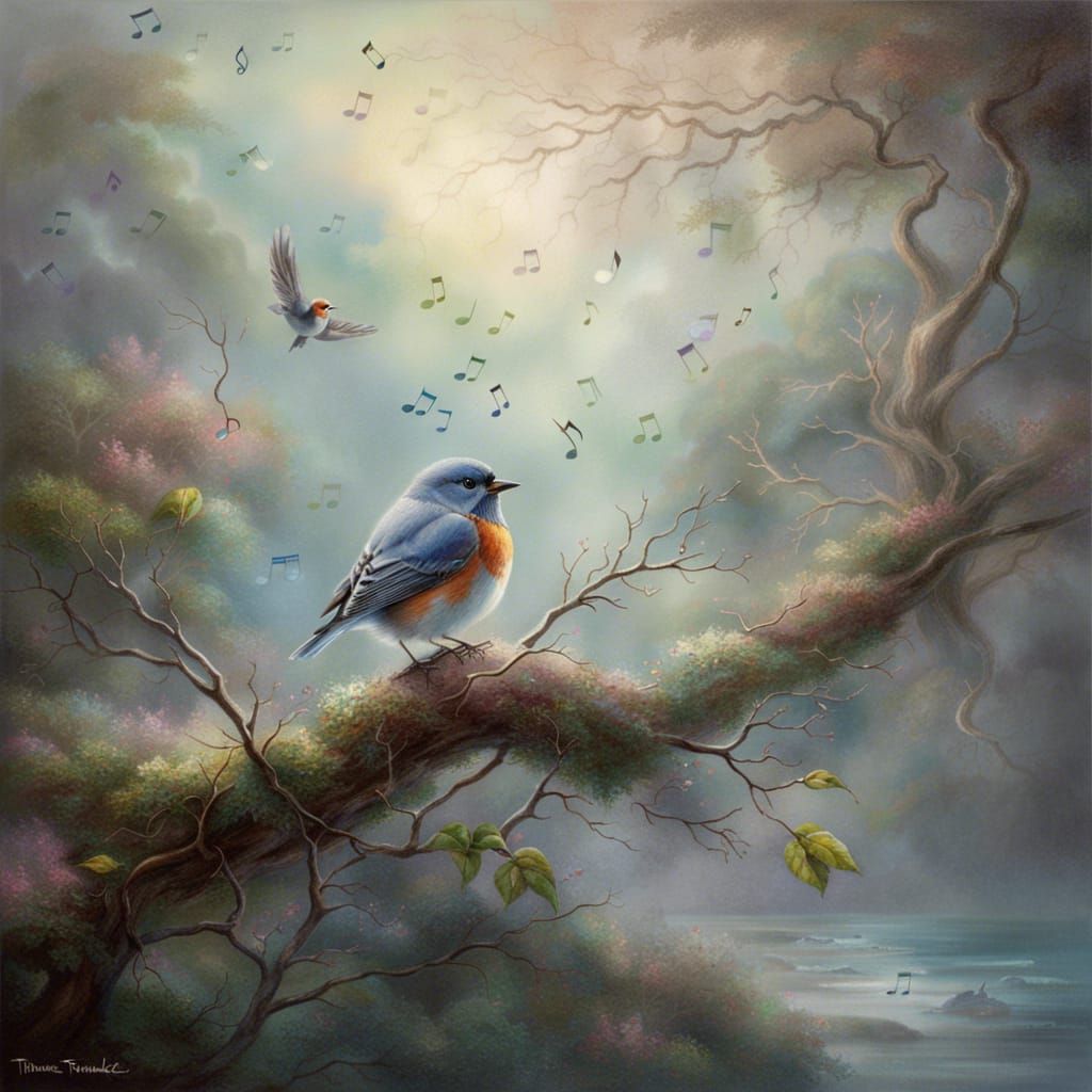 Ethereal Bird with Music Notes in Air