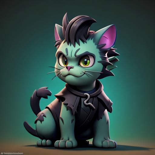 Frankenstein Cat: Pixar-Style 3D Digital Art