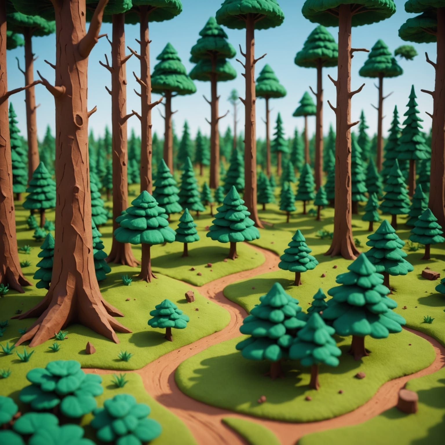 Plasticine-Style 3D Forest Model