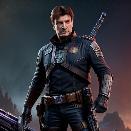 Space Cowboy with Blaster and Sword in Detailed Matte Painti...