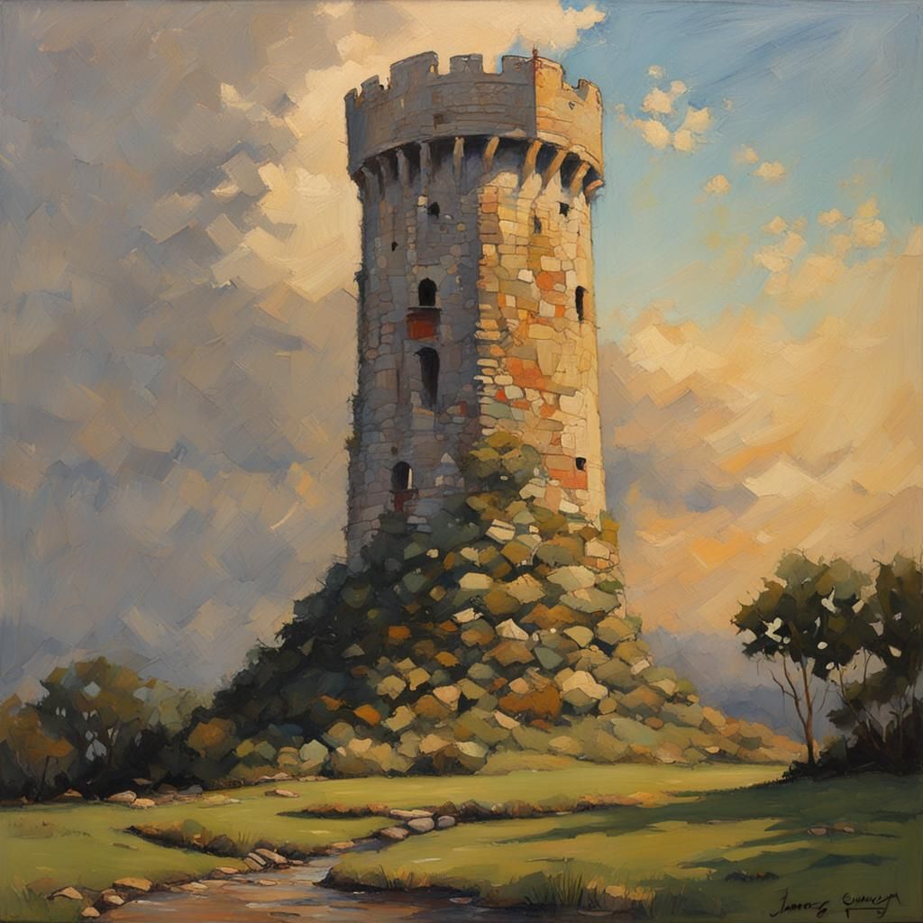 Tower in Oil Painting Style