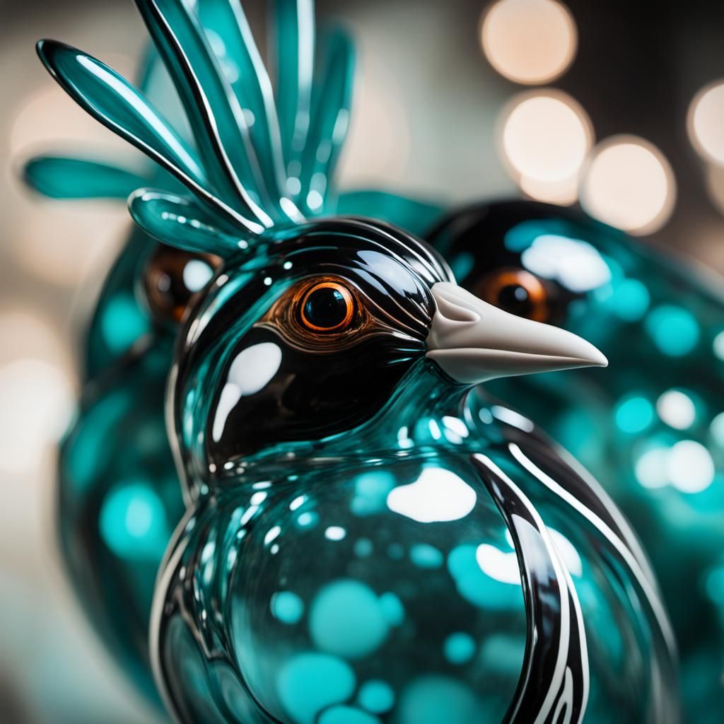 Glass Partridge Sculpture in Chihuly Style