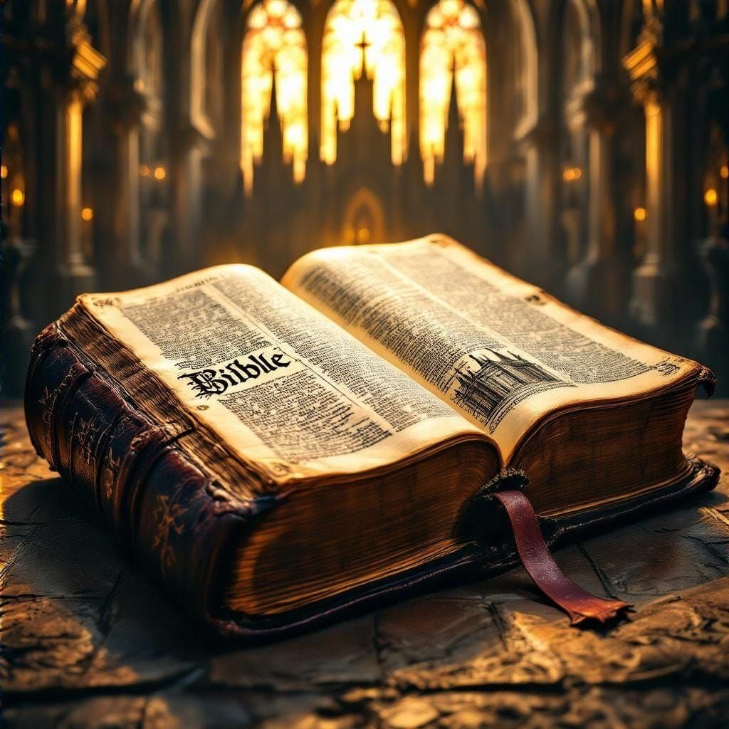 Illuminated Bible with Gothic Calligraphy in Etching Style