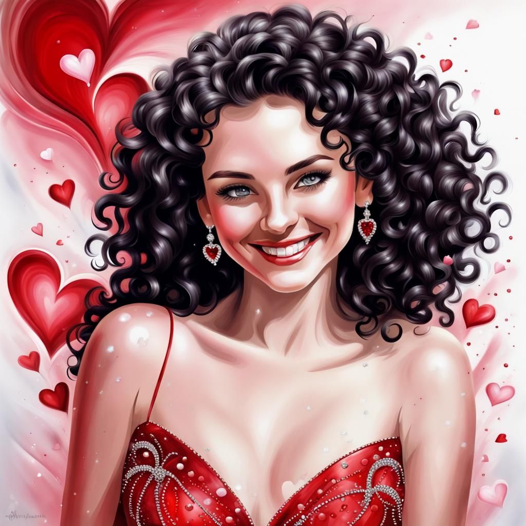 Valentine's Day Airbrush Portrait of Smiling Woman
