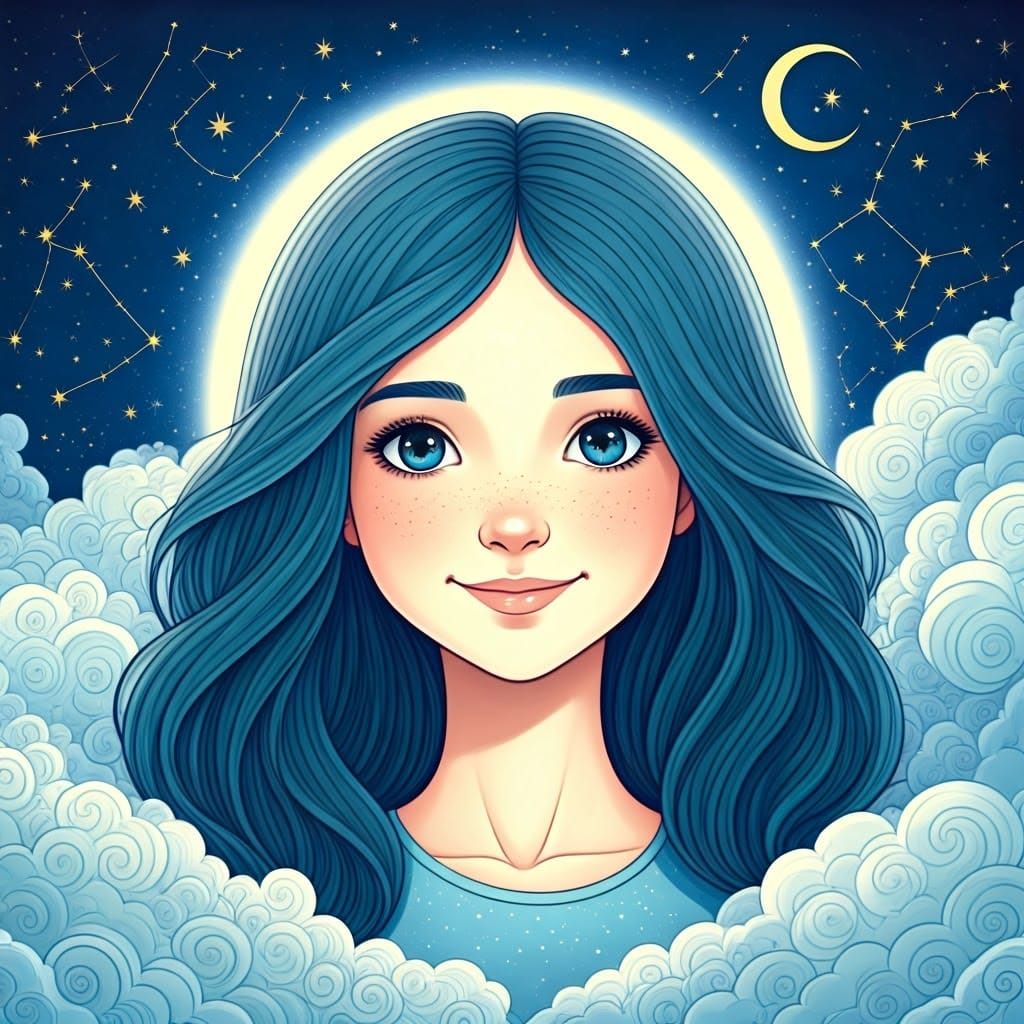 Celestial Dreamchild in Art Nouveau-Inspired Whimsy