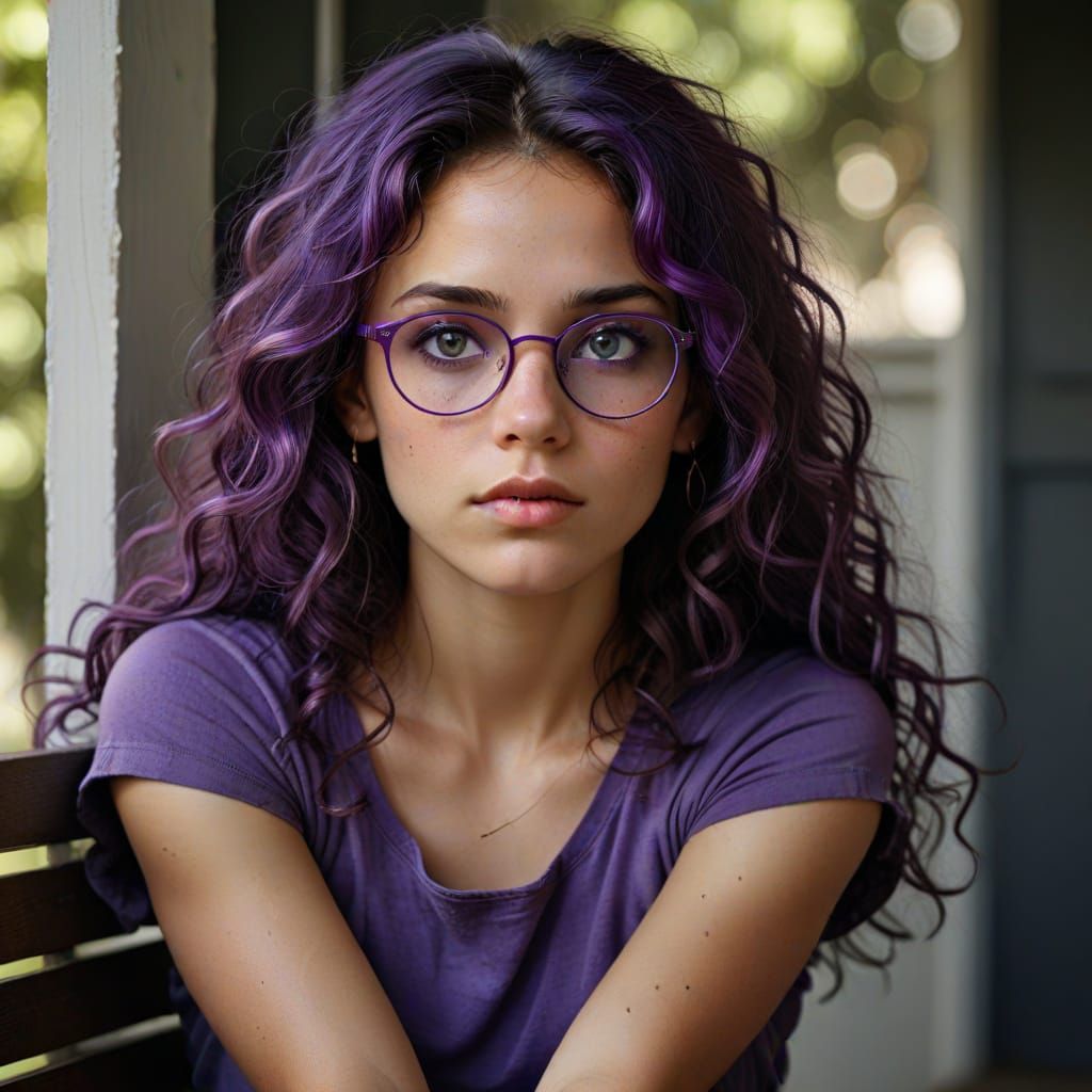 Violet-Eyed Woman Portrait in Alcohol Ink Style