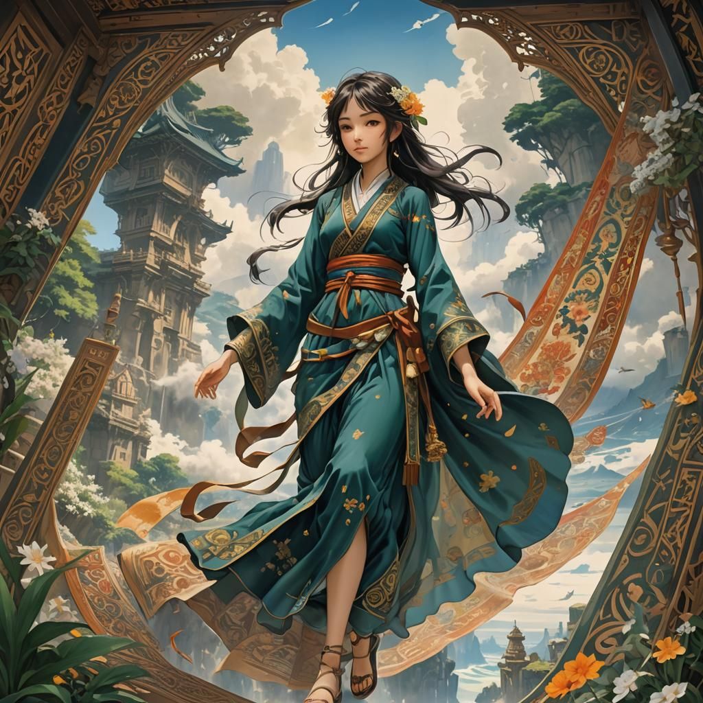 Flying Carpet in Dynamic Watercolor Concept Art