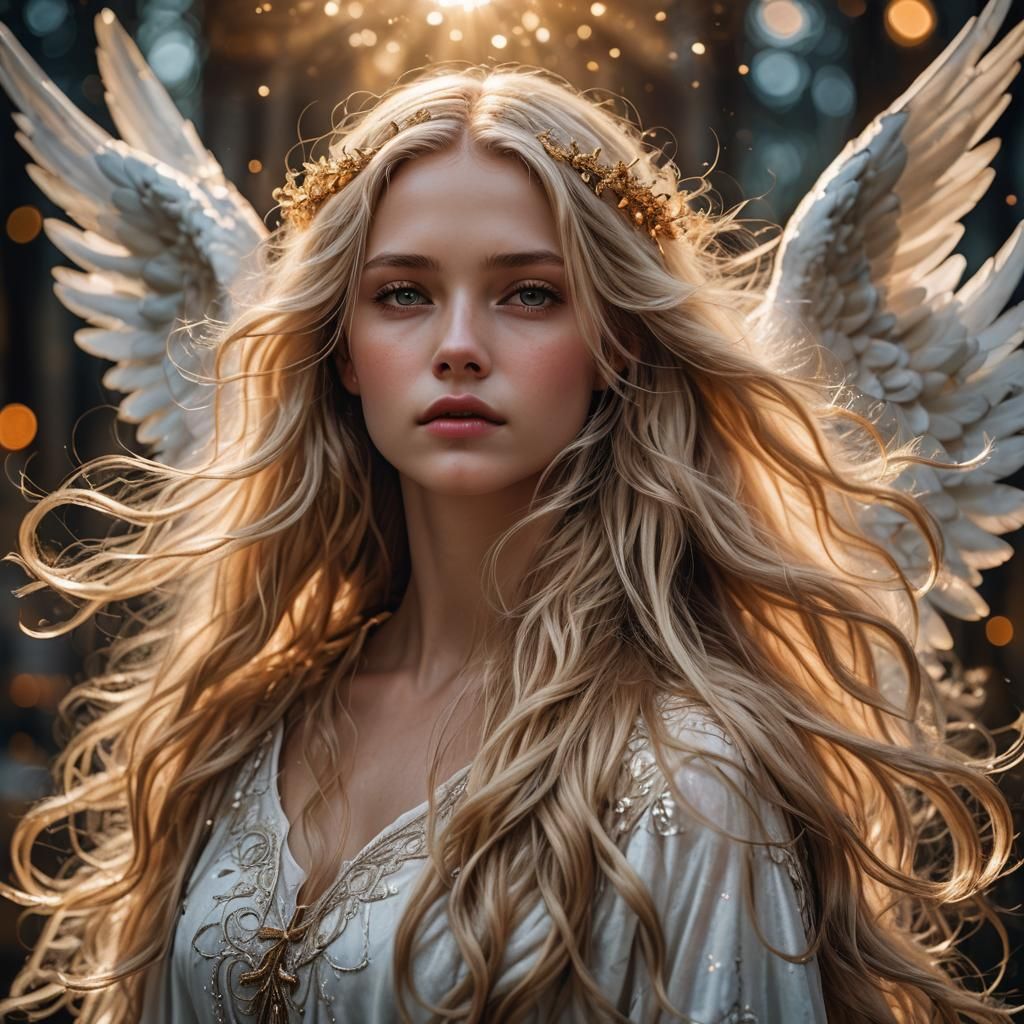 Ethereal Angel with Flowing Hair in HDR