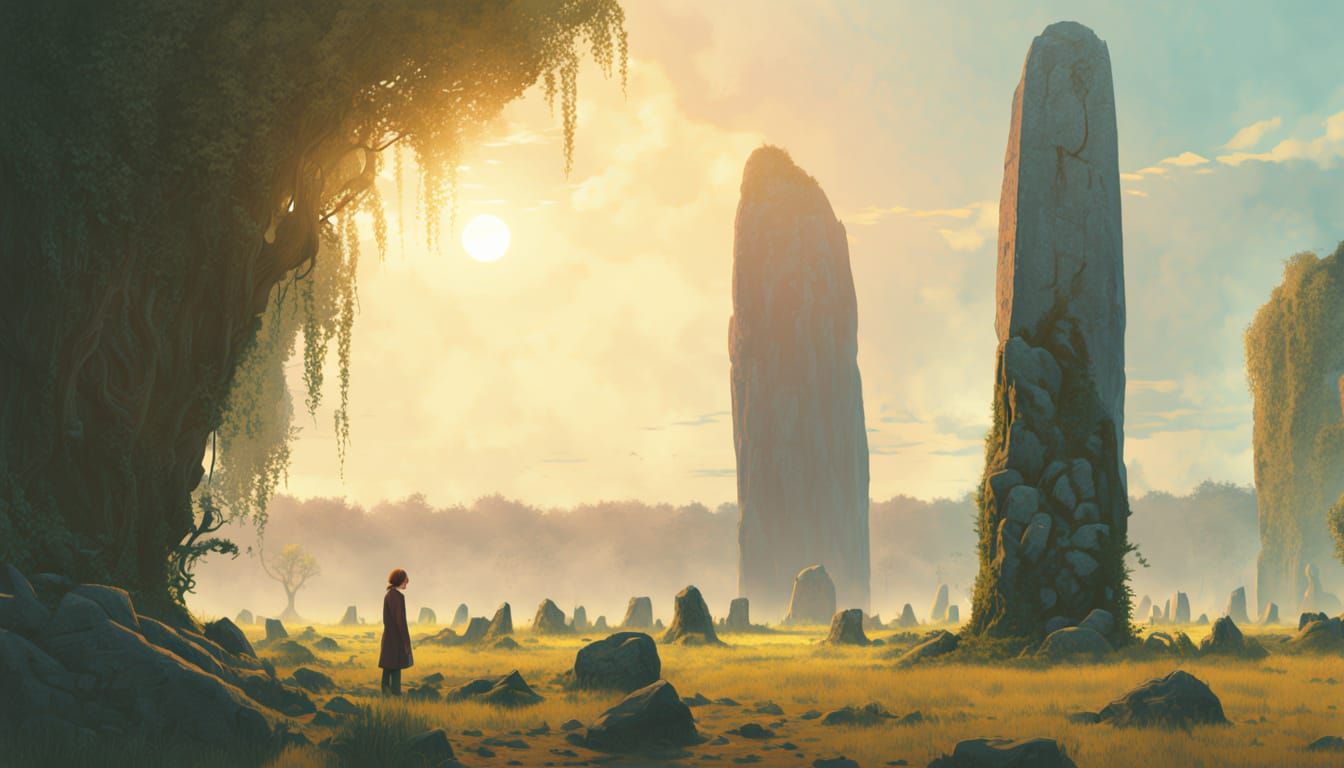Menhir City Under Golden Hour: Digital Matte Painting