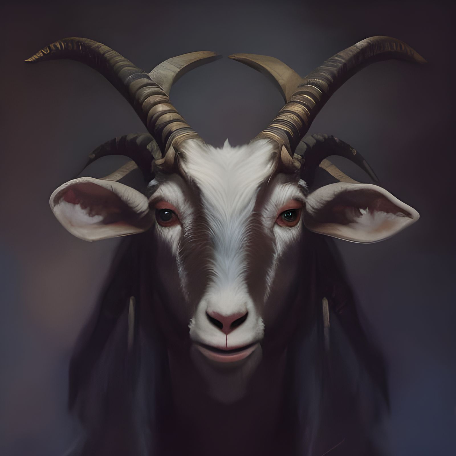 Majestic Goat Head Oil Painting in Ghibli Style
