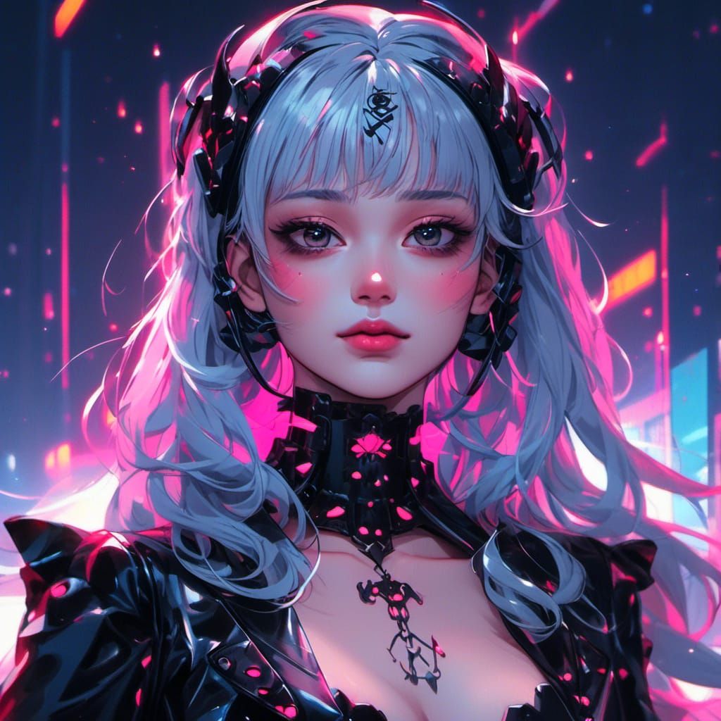 Goth Woman in Synthwave Neon Retro Style
