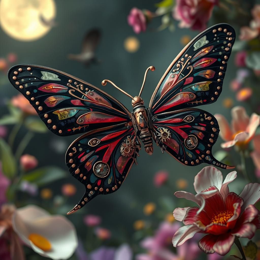 Steampunk Robotic Butterfly with Copper Filigree