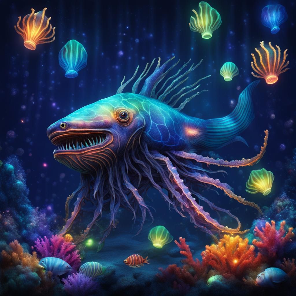 Bioluminescent Sea Creature in Fantasy Lights