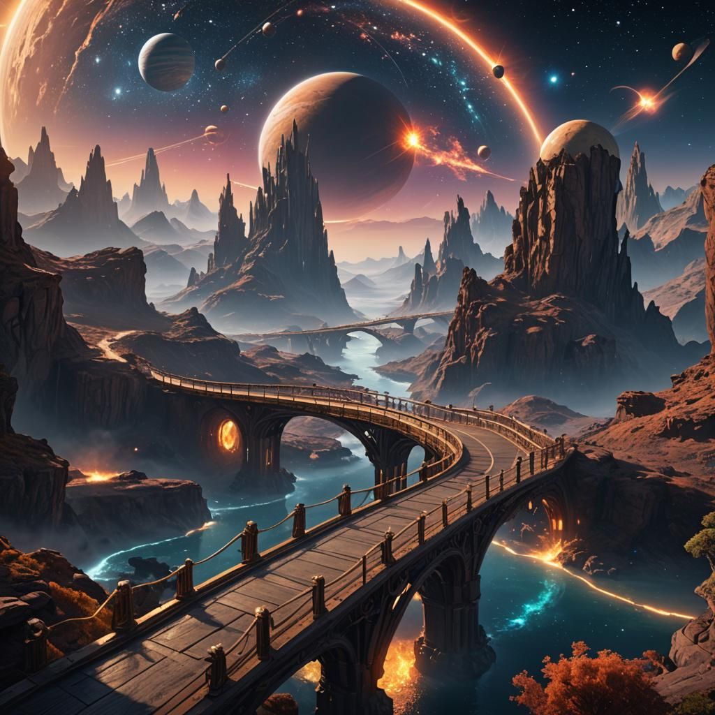 Starlight Bridge Connects Distant Worlds: Fantasy Concept Ar...